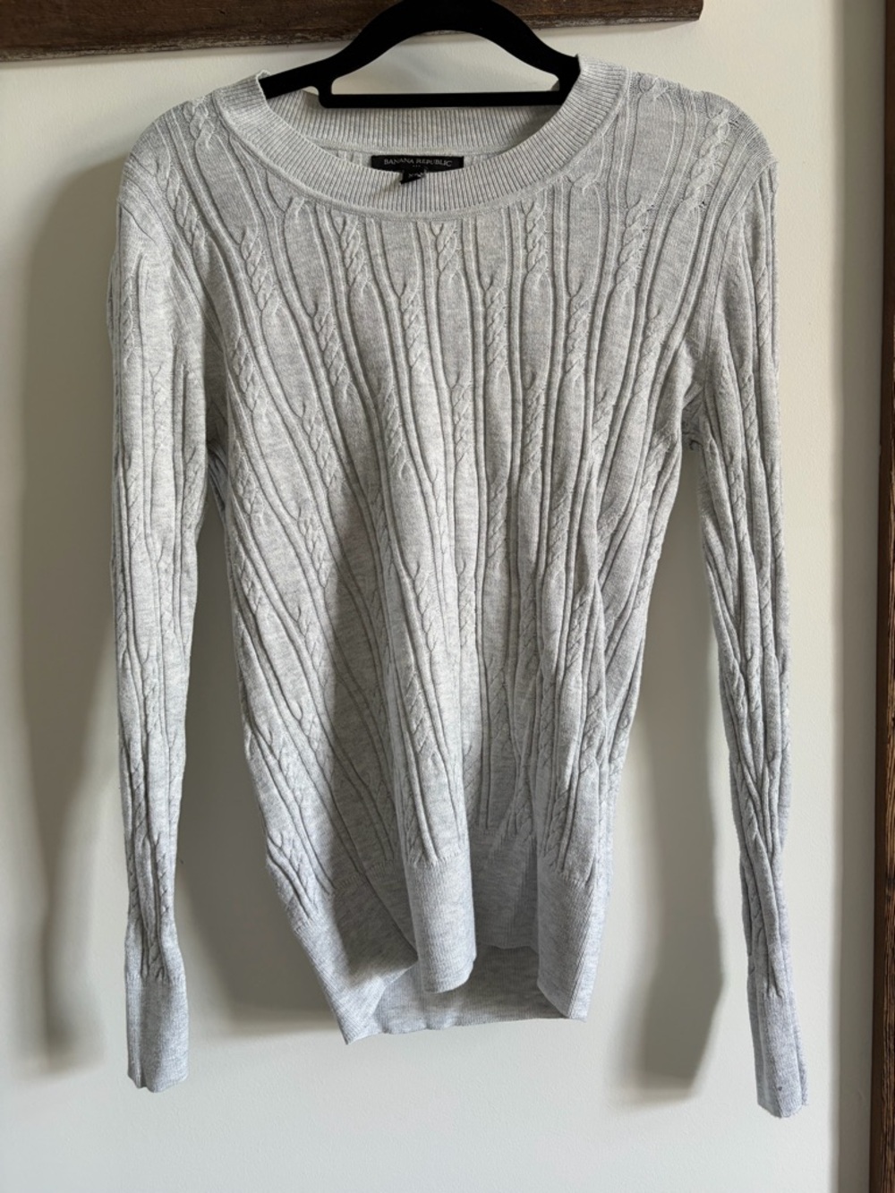 Banana Republic Gray Cable-Knit Crewneck Sweater